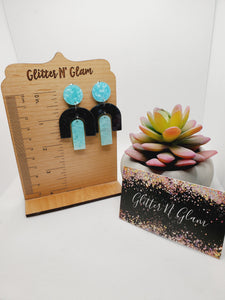 1562 Teal and Black Marble Resin Dangle Earrings