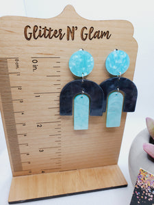 1562 Teal and Black Marble Resin Dangle Earrings