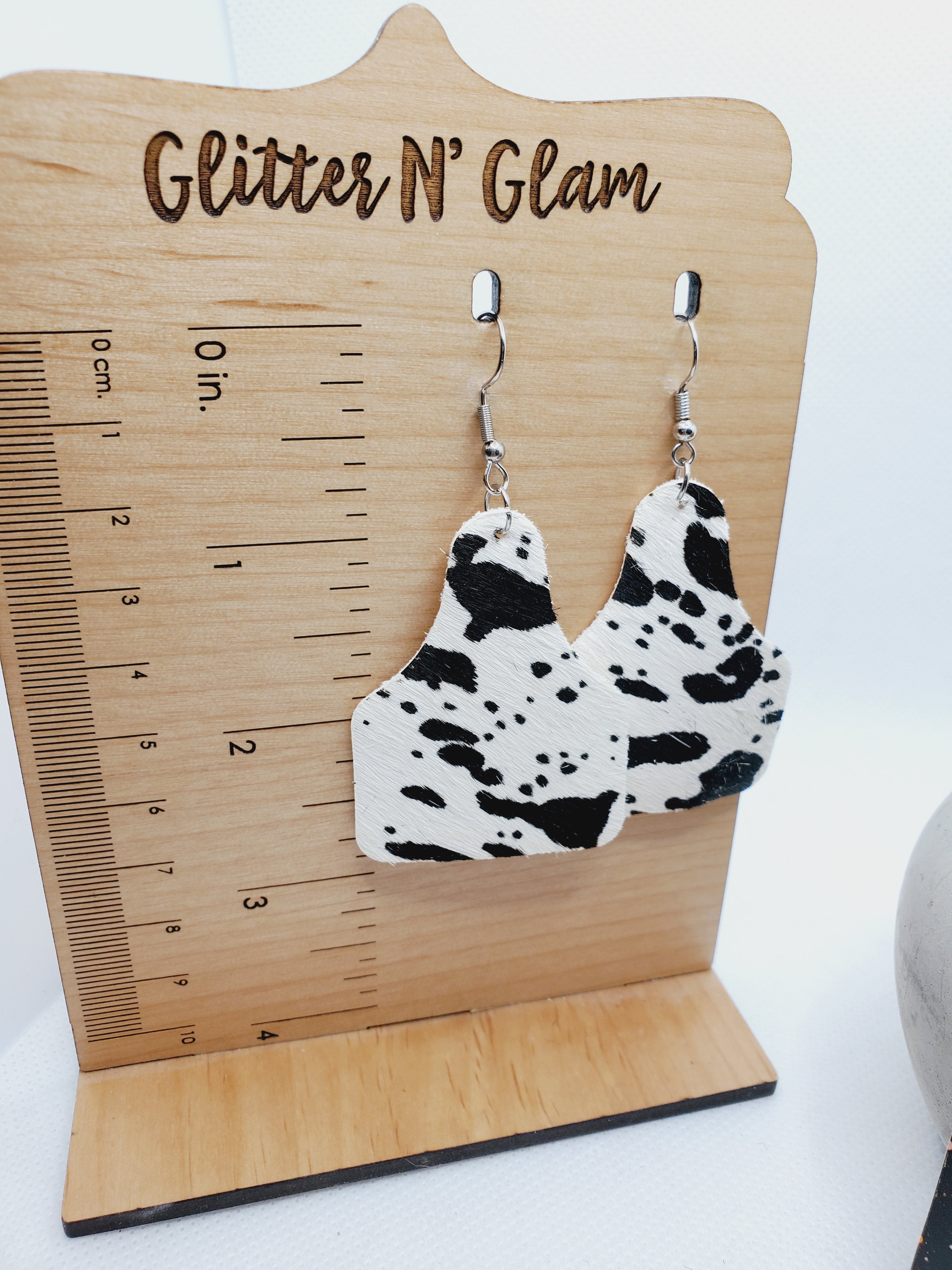 1575 Cow Print Hair On Cow Tag Dangle Earrings
