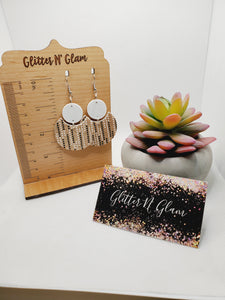 1578 Rosegold with Black and White Leather and Wood Finding Dangle Earrings