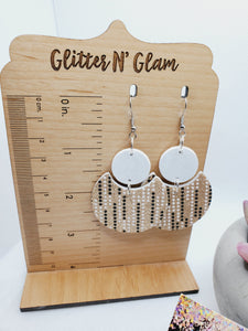 1578 Rosegold with Black and White Leather and Wood Finding Dangle Earrings