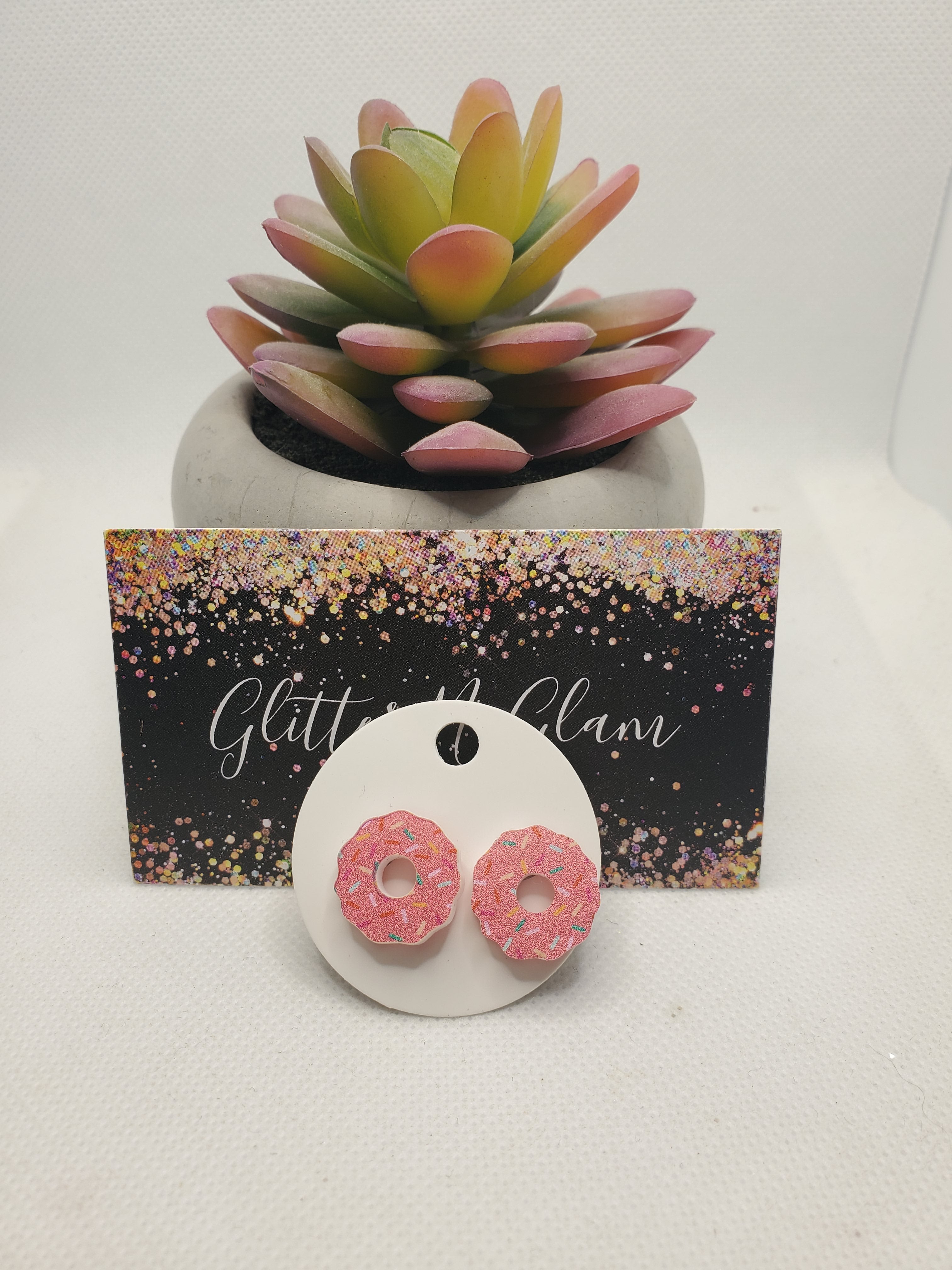 1674 Acrylic Pink Donut Stud Earrings
