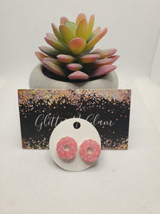 1674 Acrylic Pink Donut Stud Earrings