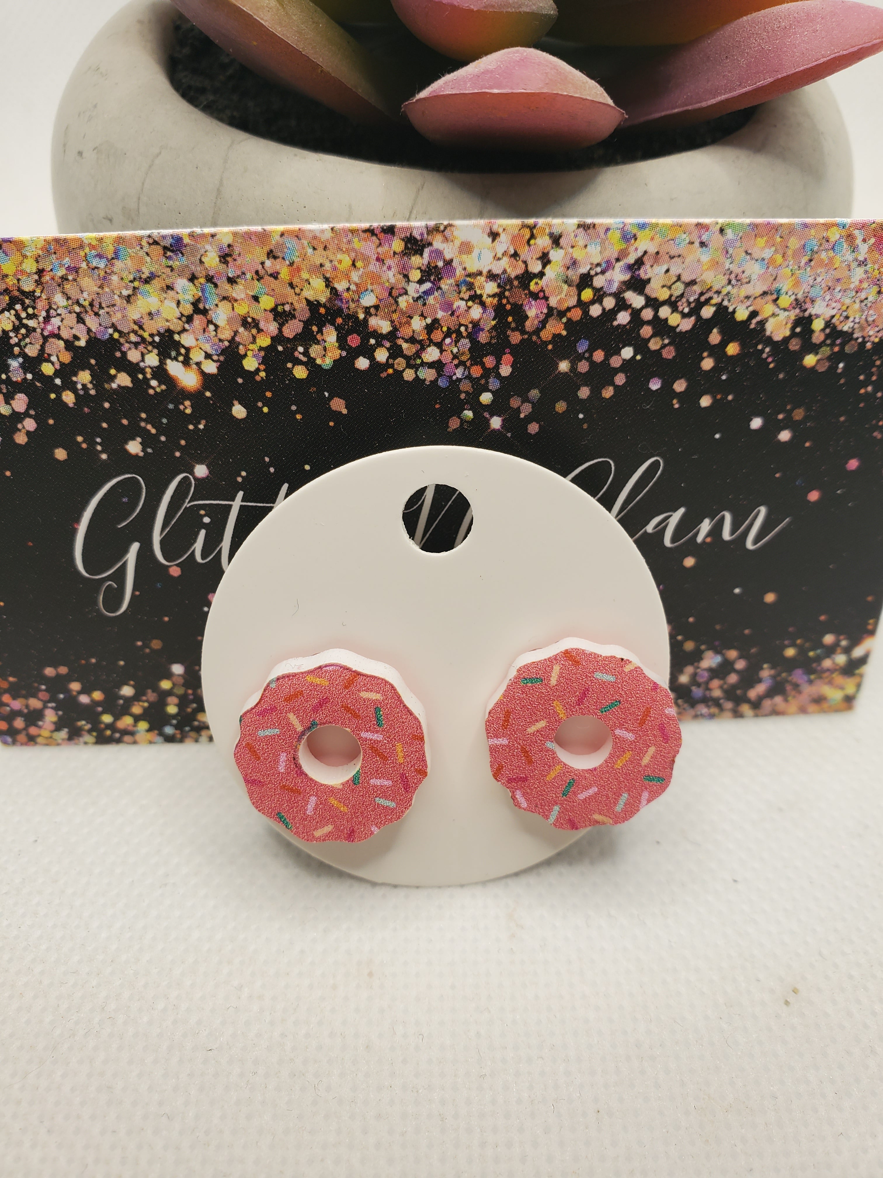 1674 Acrylic Pink Donut Stud Earrings