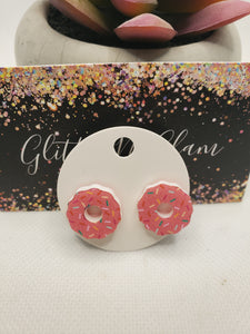 1674 Acrylic Pink Donut Stud Earrings