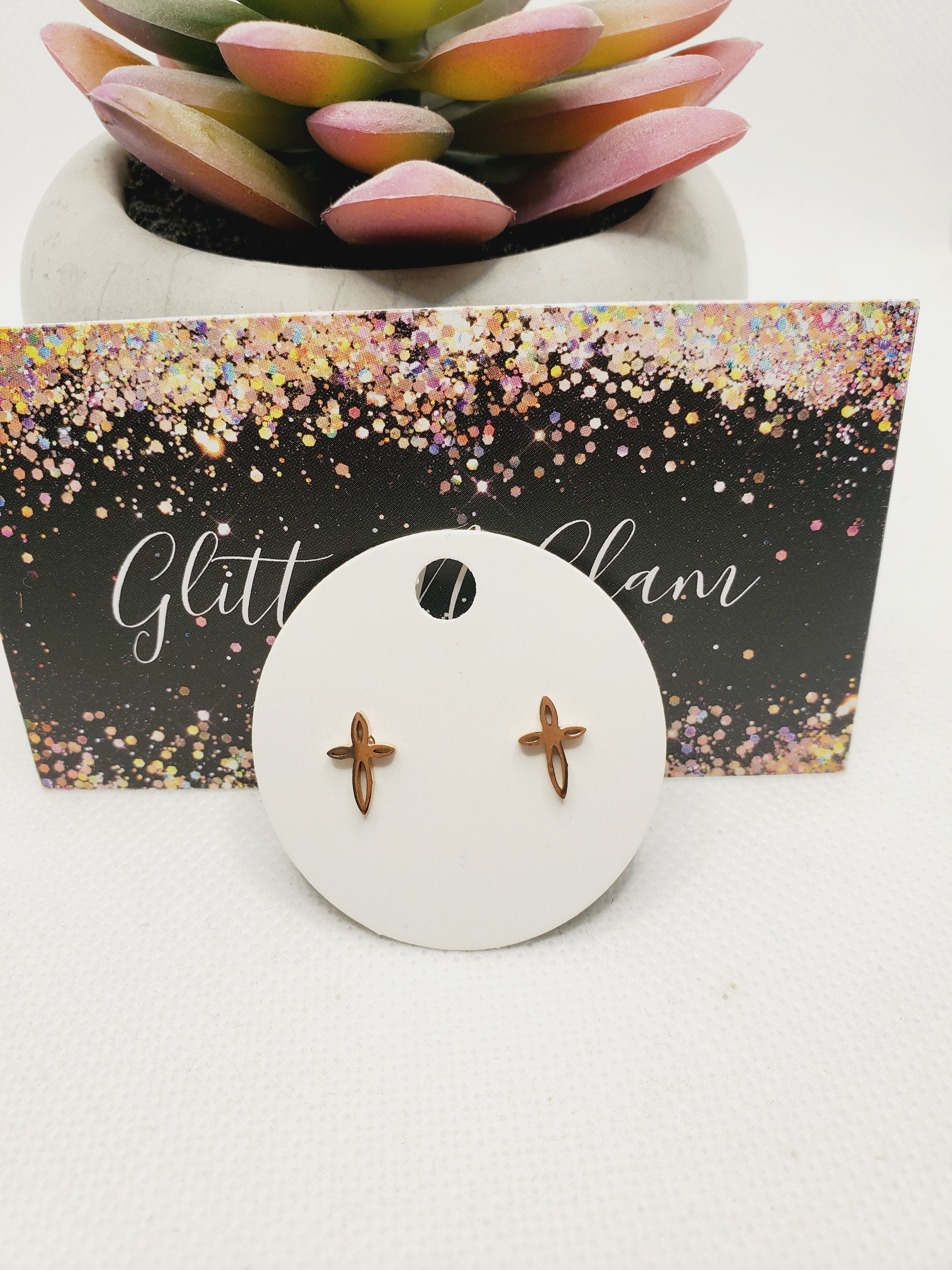 1693 Rosegold Cross Stud Earrings