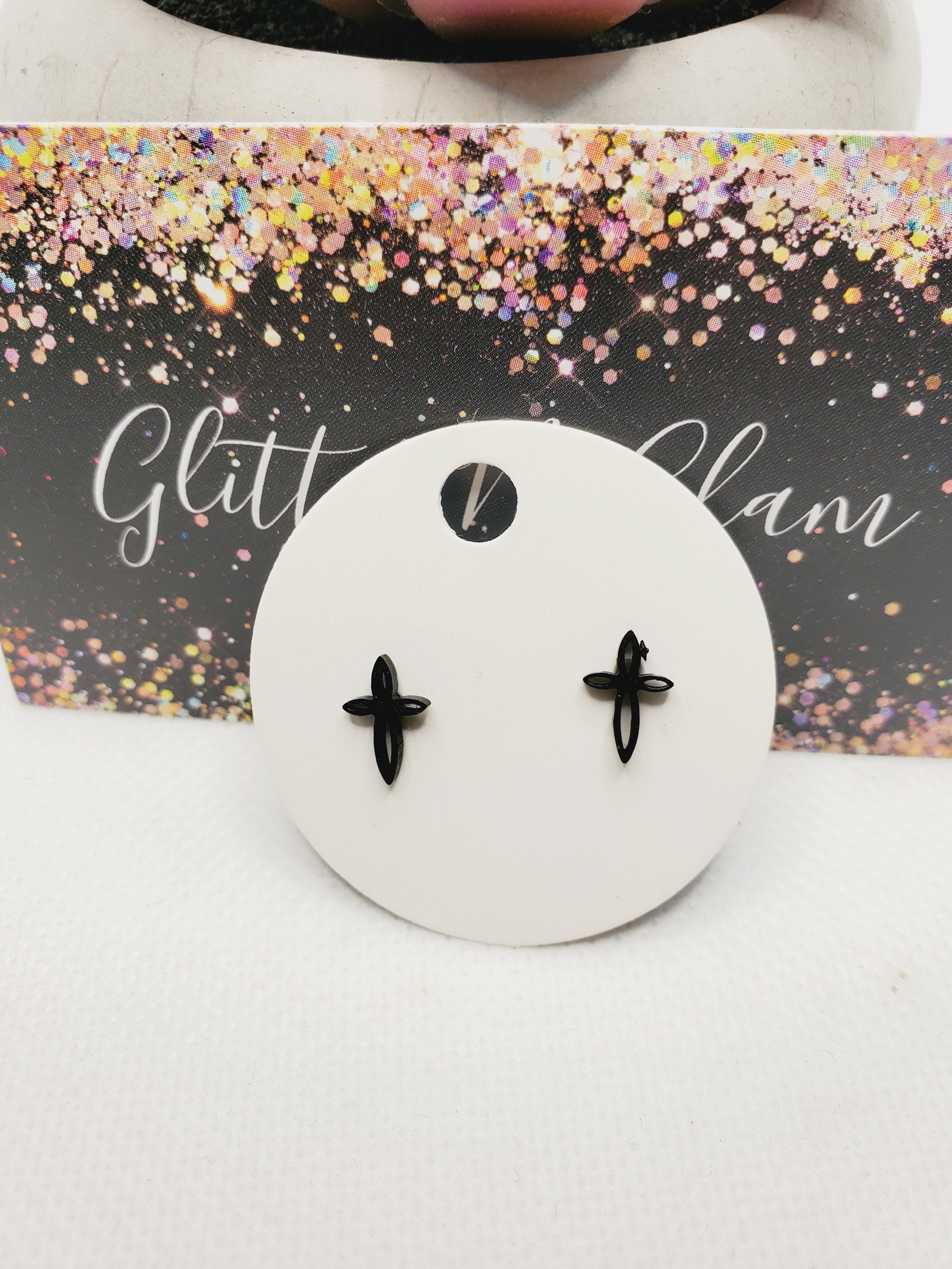 1691 GunMetal Cross Stud Earrings