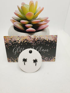 1687 Black Palm Tree Stud Earrings