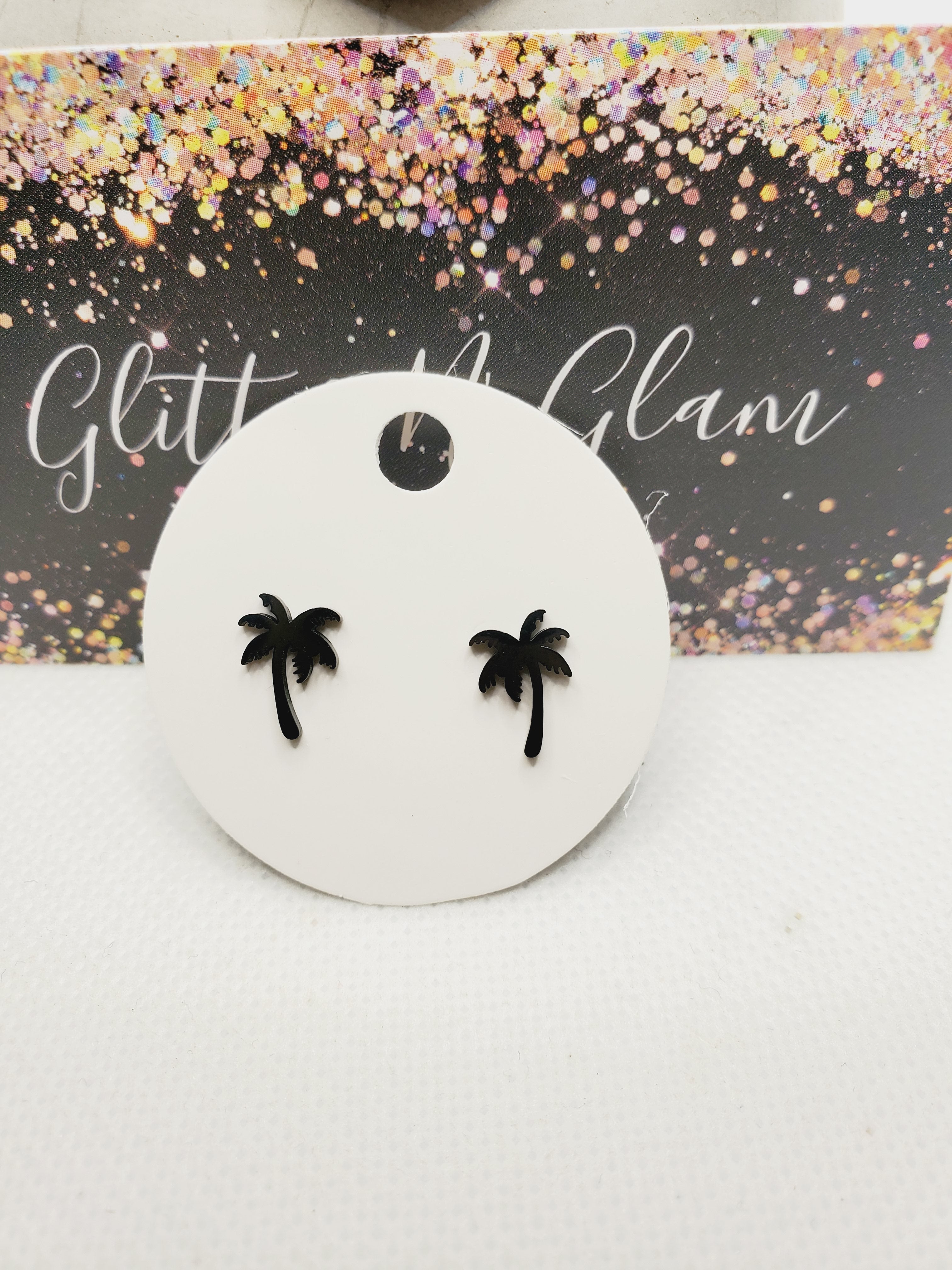 1687 Black Palm Tree Stud Earrings