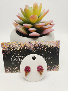 1657 Pink Sparkly Ice Cream Cone Stud Earrings