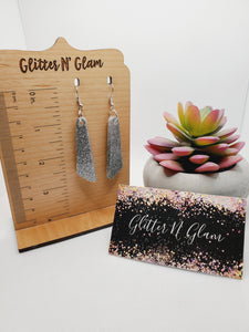 1704 Resin Silver Sparkly Dangle Earrings
