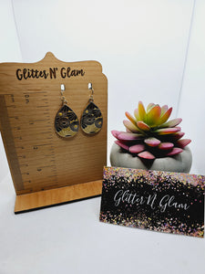 1708 Gold and Brown Floral Teardrop Dangle Earrings