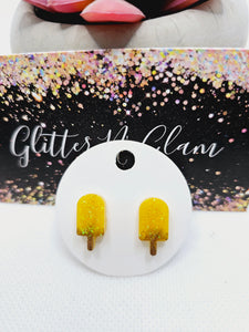 1716 Yellow Sparkly Popsicle Stud Earrings