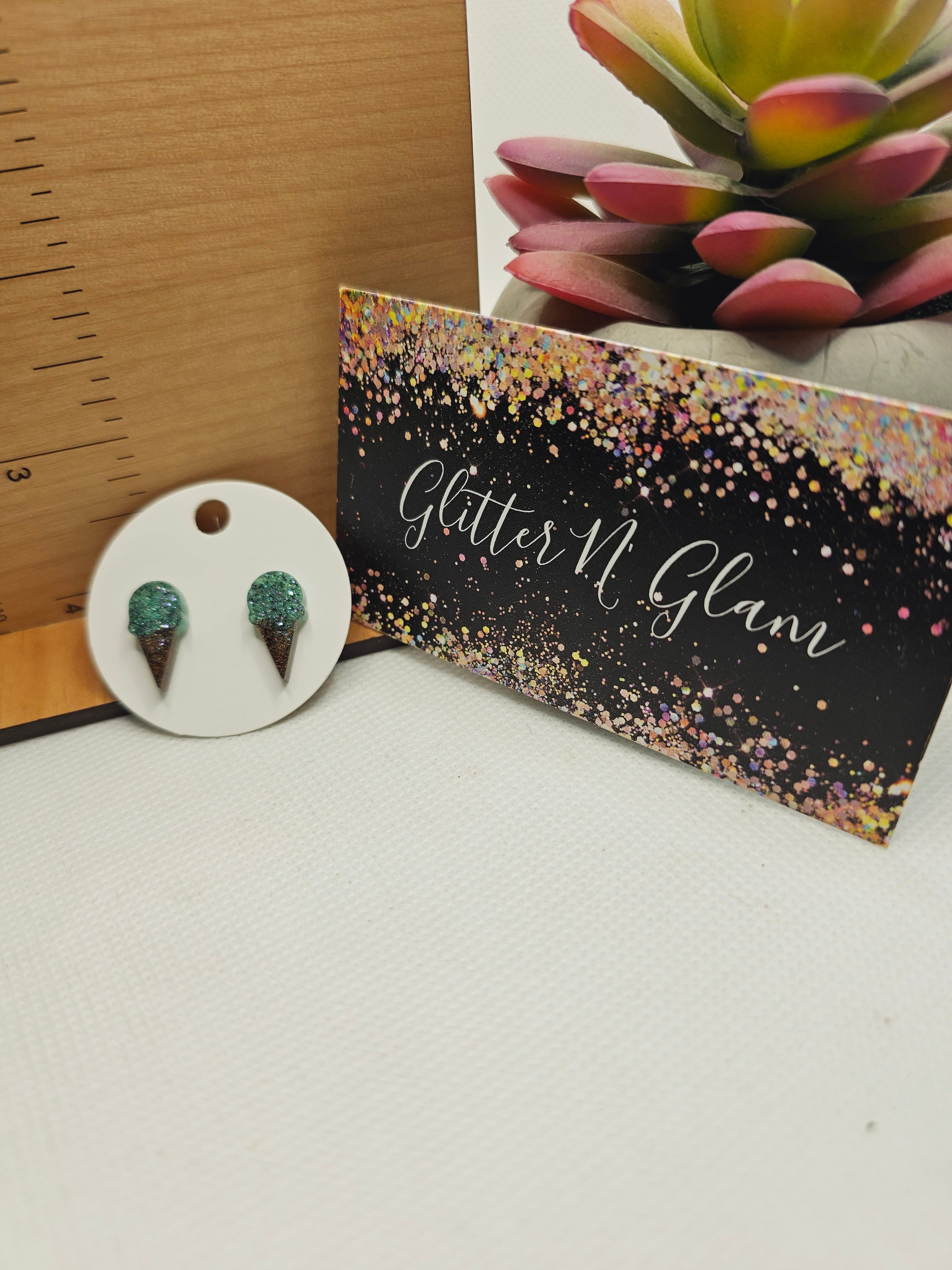 1719 Mint Chip Ice Cream Cone Stud Earrings