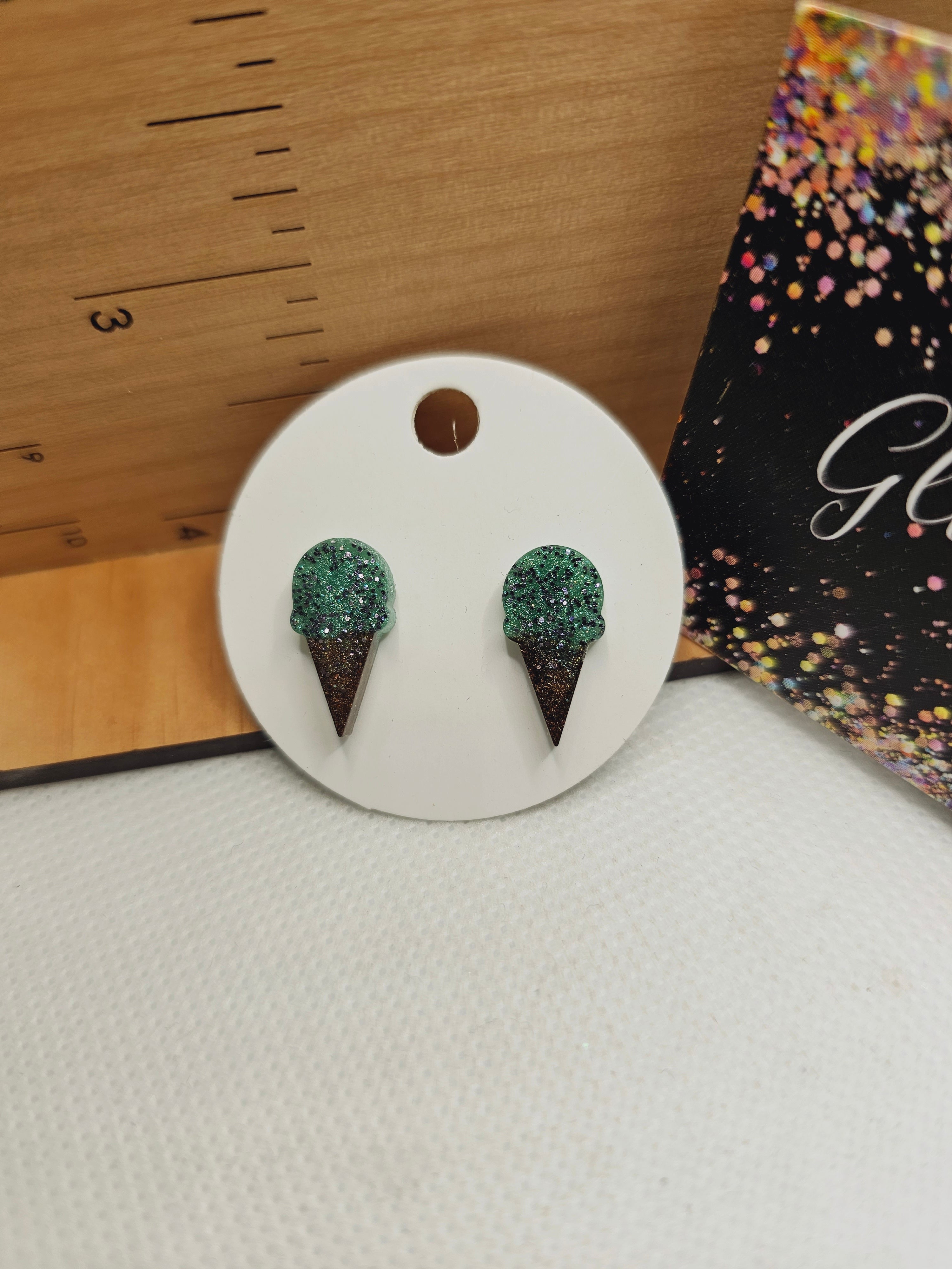 1719 Mint Chip Ice Cream Cone Stud Earrings