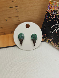 1719 Mint Chip Ice Cream Cone Stud Earrings