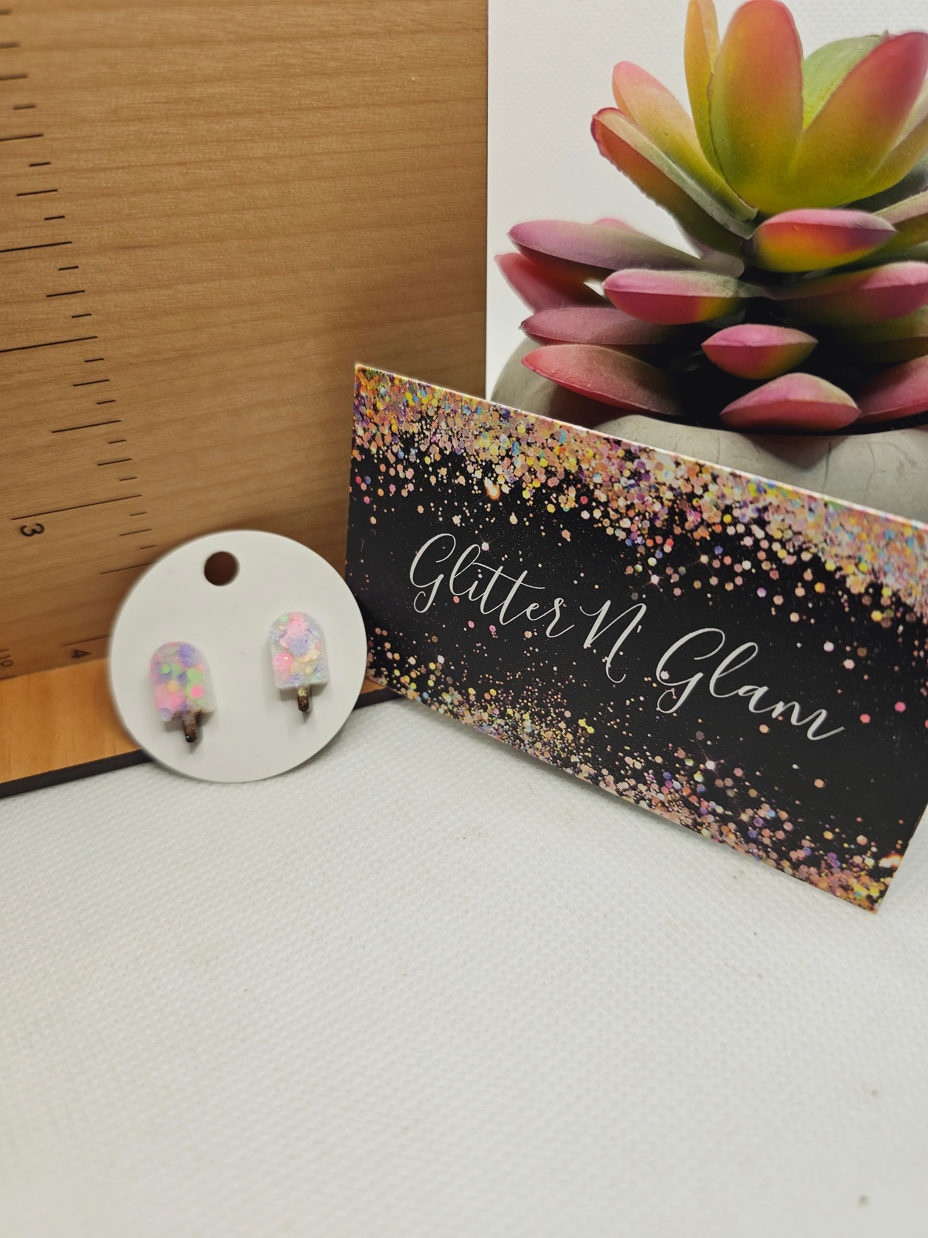 1719 White and Neon Confetti Popscle Stud Earrings