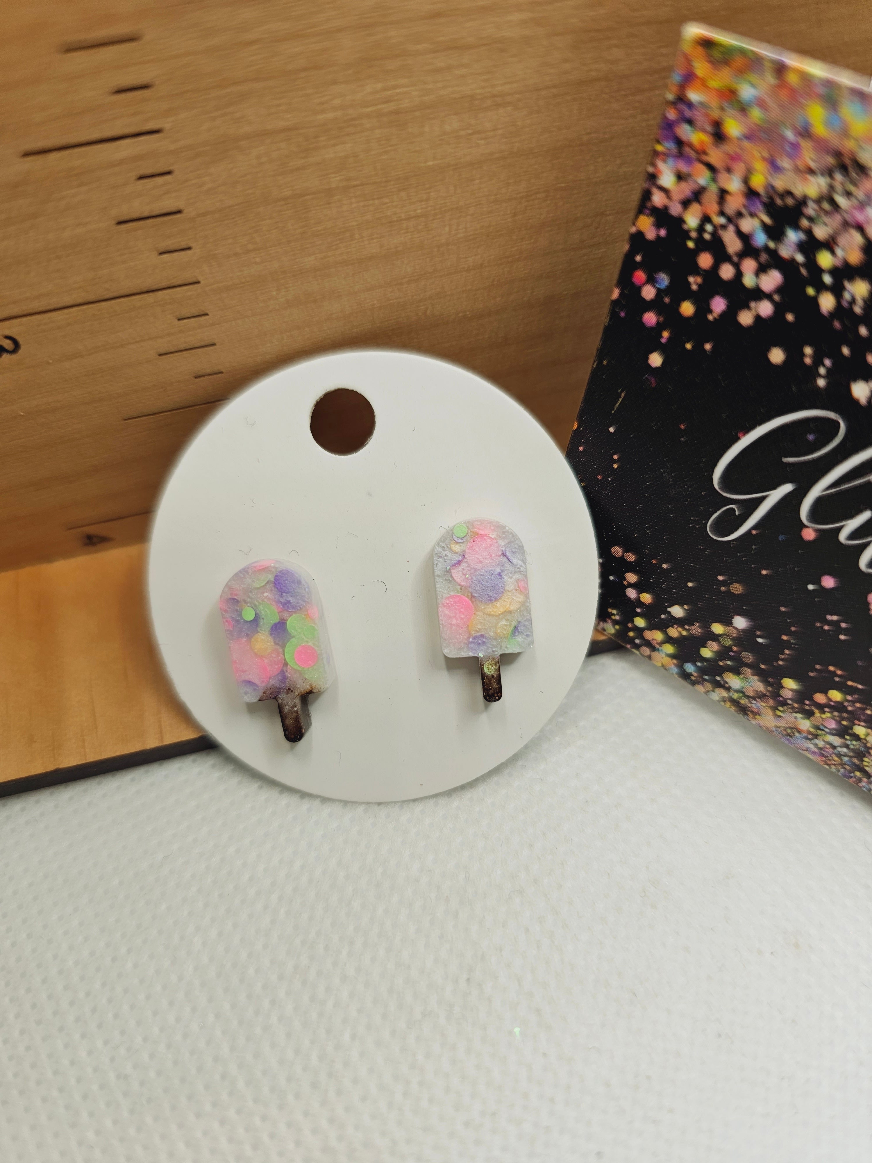 1719 White and Neon Confetti Popscle Stud Earrings